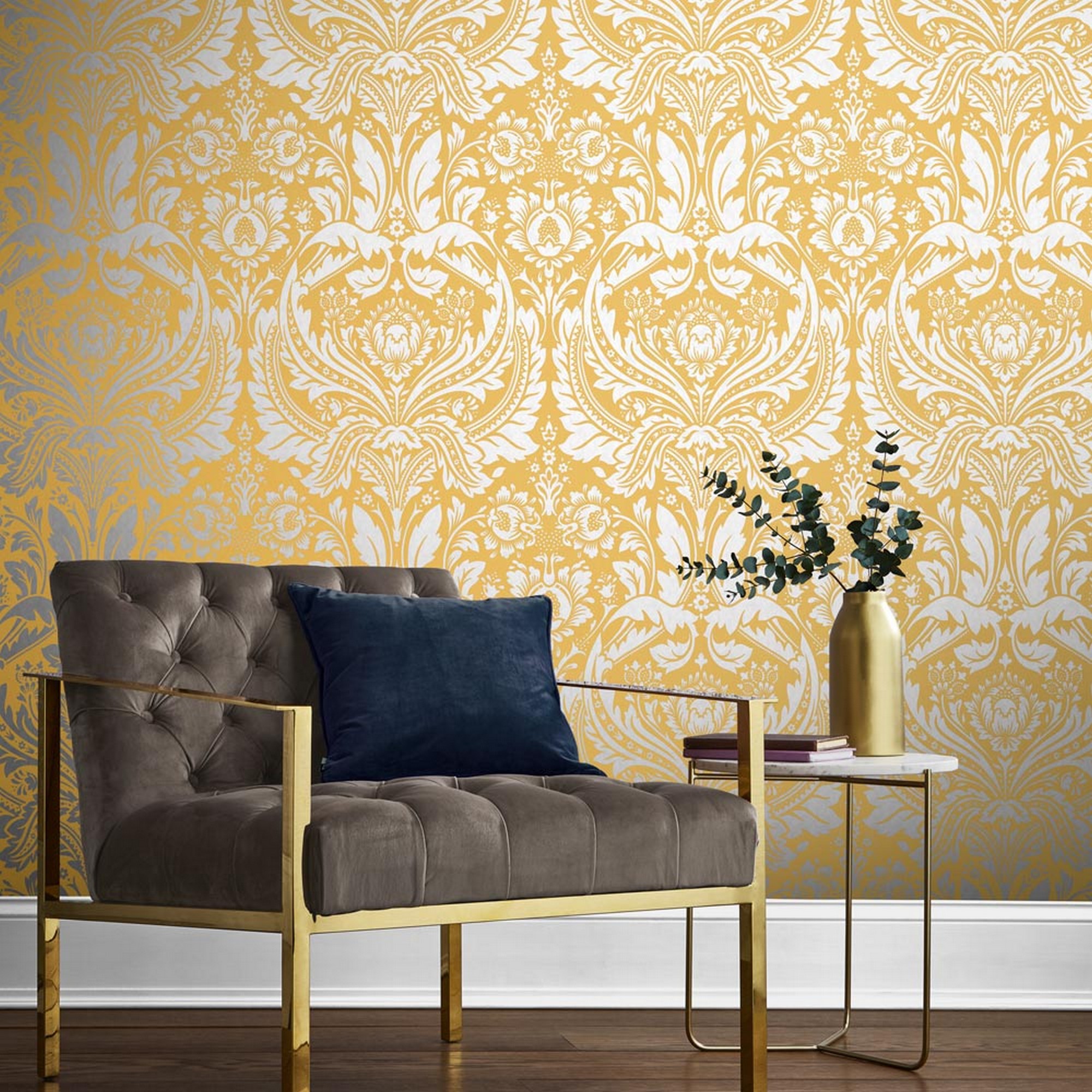 Desire Damask Wallpaper 105902 By Graham Brown In Saffron Yellow